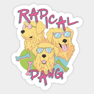 radical dawg - eighties retro golden retriever dog design Sticker